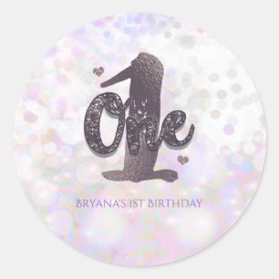 Iridescent Sparkle One 1st Birthday Party Favour Classic Round Sticker