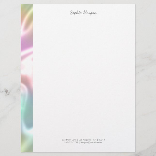 Iridescent Stripe, Grey Name & Contact Info Custom Letterhead (Front)