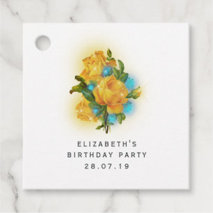 Iridescent Teal and Golden Yellow Roses and Lace Favour Tags