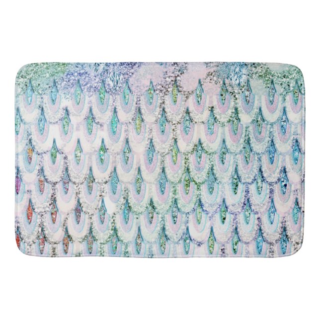 Iridescent teal Glitter Mermaid Fish Scales Bath Mat (Front)