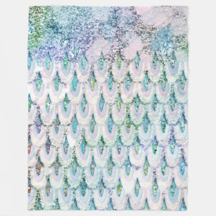 Iridescent teal Glitter Mermaid Fish Scales Fleece Blanket