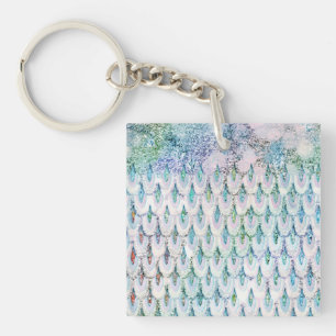 Iridescent teal Glitter Mermaid Fish Scales Key Ring