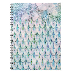 Iridescent teal Glitter Mermaid Fish Scales Notebook