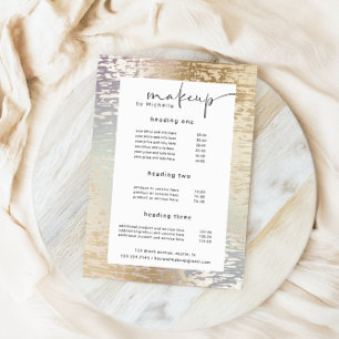 iridescent textured modern makeup price card