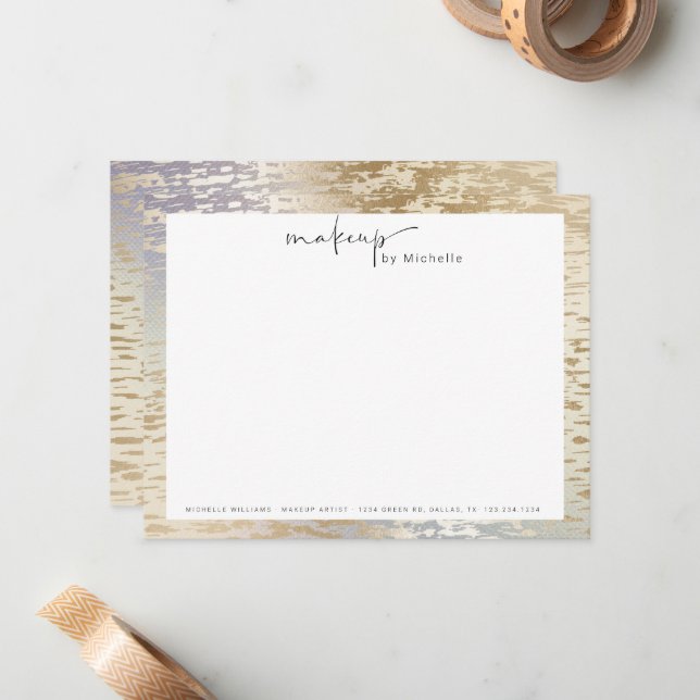 Iridescent Textured Modern Script Makeup Artist Card (Front/Back In Situ)