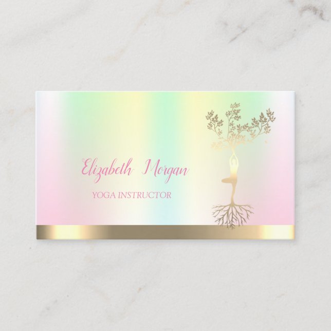 Iridescent Tree Women Silhouette, Yoga Instructor Business Card (Front)