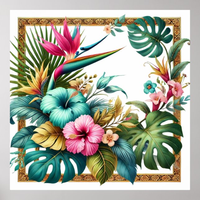 Iridescent Tropical Foliage in Square Frame Poster (Front)