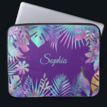 Iridescent Tropical Leaves, DIY Teal Name, Purple Laptop Sleeve<br><div class="desc">Trendy iridescent tropical leaves on purple background with DIY teal name or monogram. Click “Customise” to easily change colours and type styles.</div>