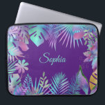 Iridescent Tropical Leaves, DIY Teal Name, Purple Laptop Sleeve<br><div class="desc">Trendy iridescent tropical leaves on purple background with DIY teal name or monogram. Click “Customise” to easily change colours and type styles.</div>