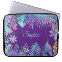 Iridescent Tropical Leaves, DIY Teal Name, Purple