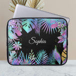 Iridescent Tropical Leaves, DIY White Name, Black Laptop Sleeve<br><div class="desc">Trendy iridescent tropical leaves on black background with DIY white name or monogram. Click “Customise” to easily change colours and type styles.</div>