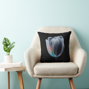 Iridescent Tulip On Black Cushion