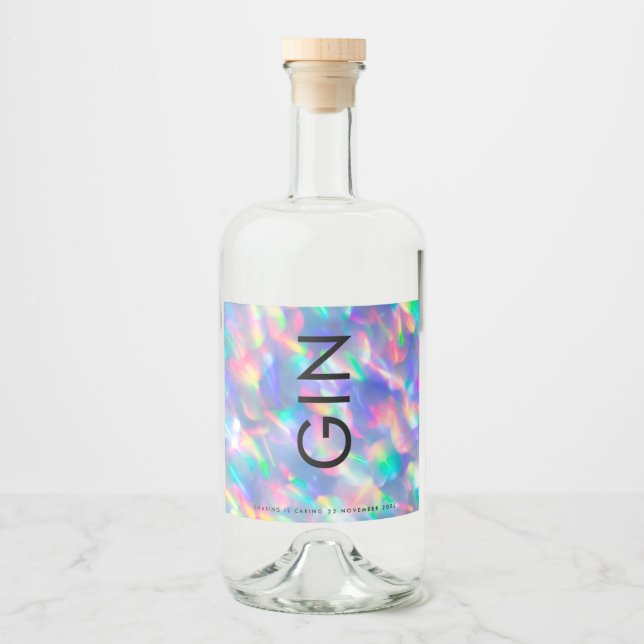Iridescent Ultra Modern Monogram Gin Liquor Bottle Label (Front)