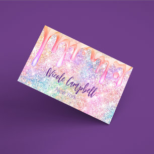 Iridescent unicorn pink faux glitter drip 	Magnetic business card