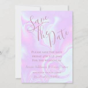 Iridescent unicorn skin faux holographic texture save the date