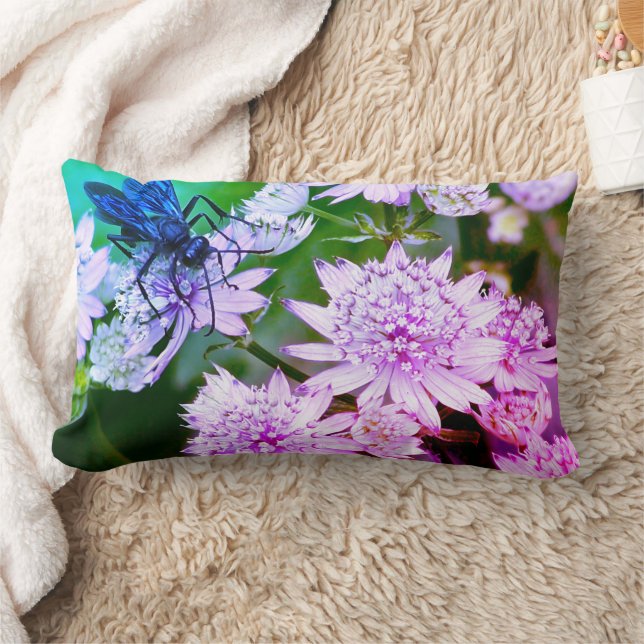 Iridescent Wasp On Flowers Art Lumbar Cushion (Blanket)