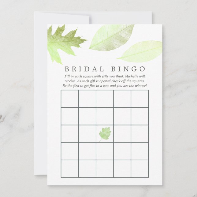 Iridescent Watercolor Autumn Leaves Bridal Bingo (Front)