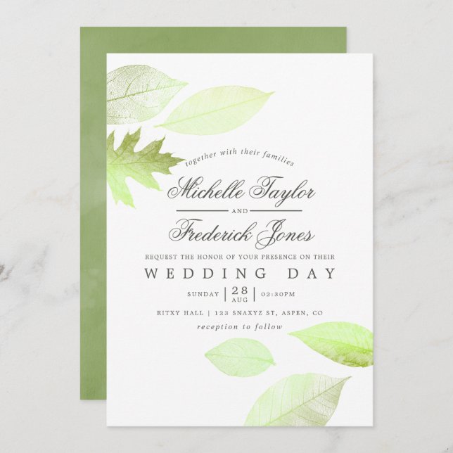 Iridescent Watercolor Autumn Leaves Wedding Invite (Front/Back)