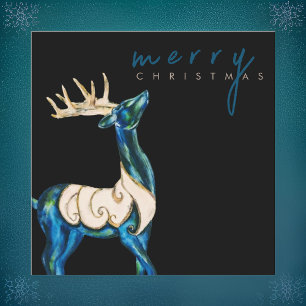 Iridescent Watercolor Reindeer Merry Christmas  Holiday Card