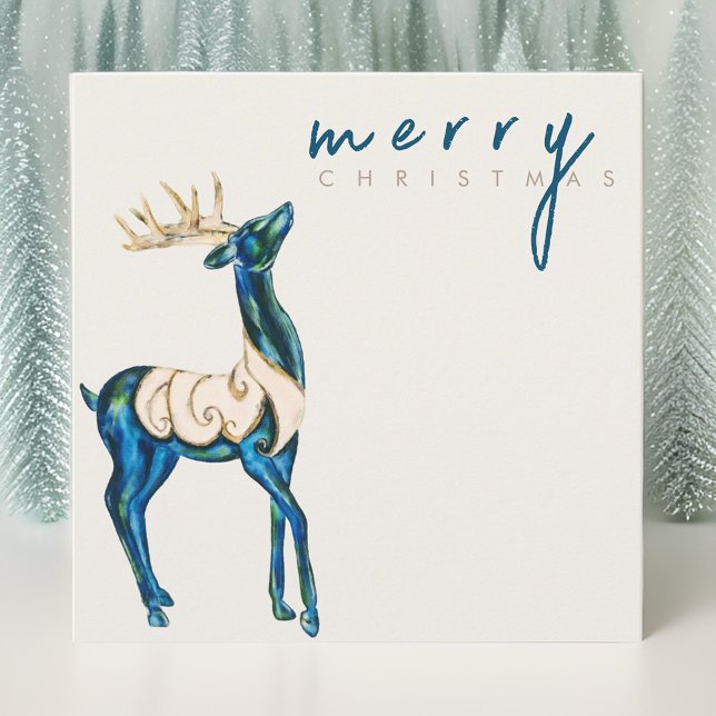 Iridescent Watercolor Reindeer Merry Christmas  Holiday Card (Creator Uploaded)