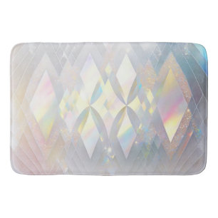 Iridescent White Diamond Pattern Bath Mat