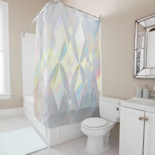 Iridescent White Diamond Pattern Shower Curtain
