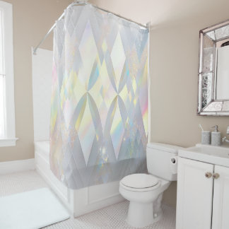 Iridescent White Diamond Pattern Shower Curtain