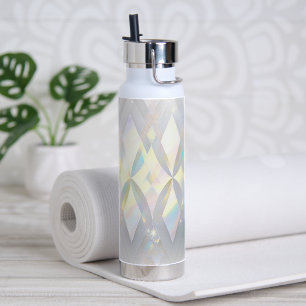 Iridescent White Diamond Pattern Water Bottle