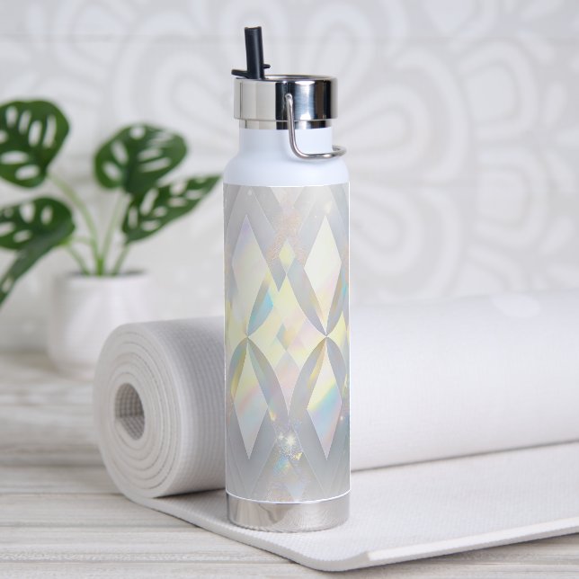 Iridescent White Diamond Pattern Water Bottle (Yoga)
