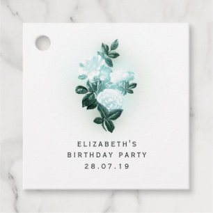Iridescent White Roses and Teal Lace Favour Tags