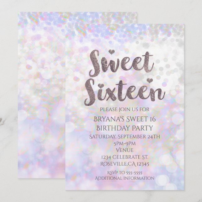 Iridescent White Sparkle Sweet 16 Party Invitation (Front/Back)