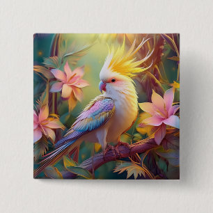 Iridescent Wing Cockatiel Fantasy Bird 15 Cm Square Badge
