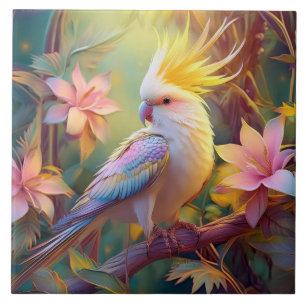 Iridescent Wing Cockatiel Fantasy Bird Ceramic Tile