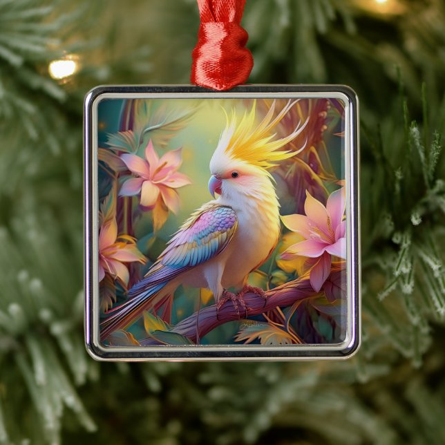 Iridescent Wing Cockatiel Fantasy Bird Metal Ornament (Tree)