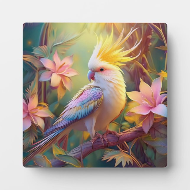 Iridescent Wing Cockatiel Fantasy Bird Plaque (Front)