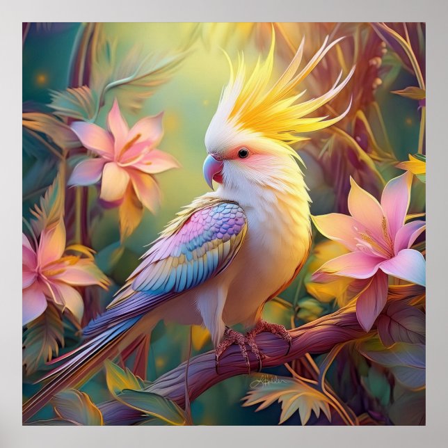 Iridescent Wing Cockatiel Fantasy Bird Poster (Front)