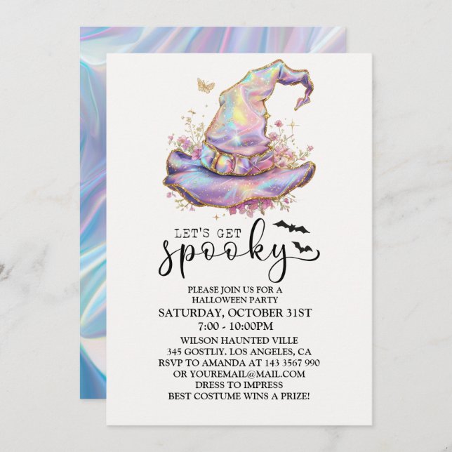 Iridescent Witch Hat Halloween  Invitation (Front/Back)