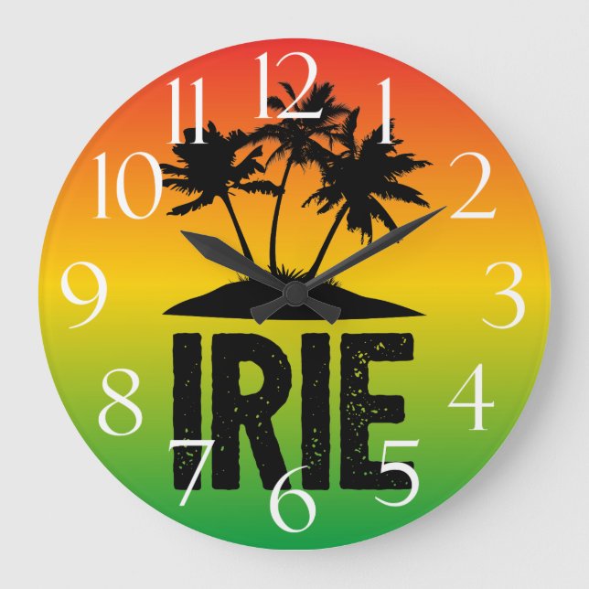 IRIE Jamaican Rastafarian Sunset and Palm Trees Large Clock (Front)