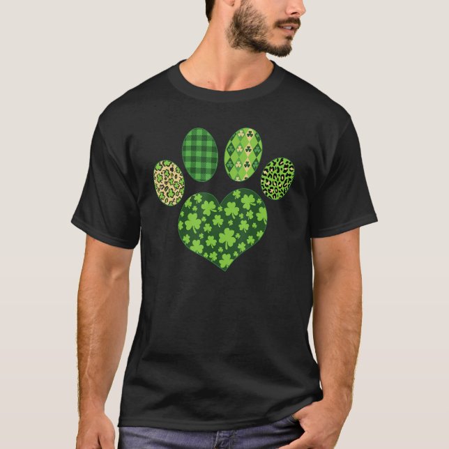Iriish Cute Dog Paw C St Patrick's Day Lucky Shamr T-Shirt (Front)