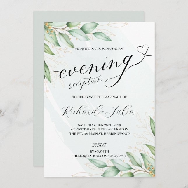 IRINA Evening Wedding Reception Party Invitation (Front/Back)