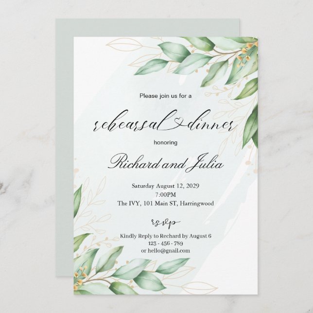IRINA Rehearsal Dinner Invitation Template, Green (Front/Back)