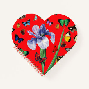 IRIS AMONG COLORFUL BUTTERFLIES Red Floral Notebook
