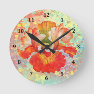 Iris and Paint Splatters Designer Clock