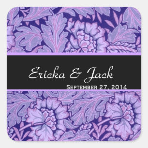 Iris and Royal Purple Vintage Damask Wedding Square Sticker