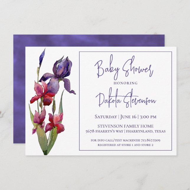 Iris Baby Shower | Royal Violet Purple Flower Invitation (Front/Back)
