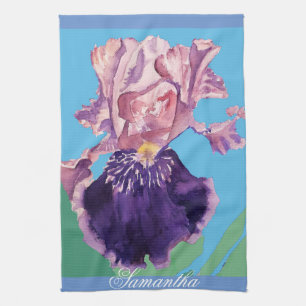 Iris Bearded Watercolour Painting Floral Flower Te Tea Towel
