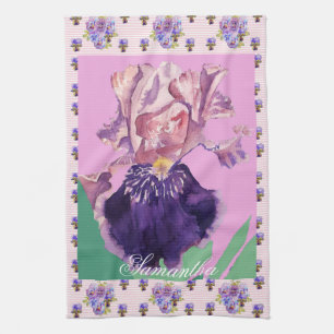 Iris Bearded Watercolour Painting Floral Flower Te Tea Towel