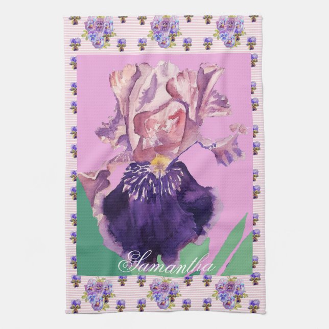 Iris Bearded Watercolour Painting Floral Flower Te Tea Towel (Vertical)
