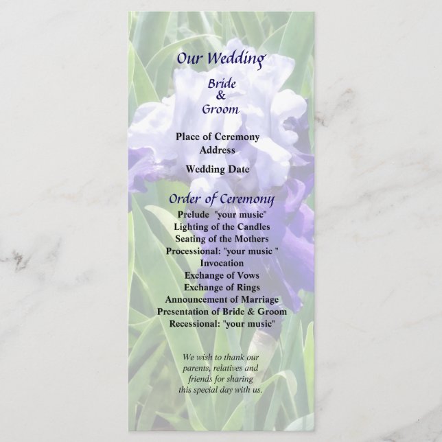 Iris Best Bet Wedding Program (Front)