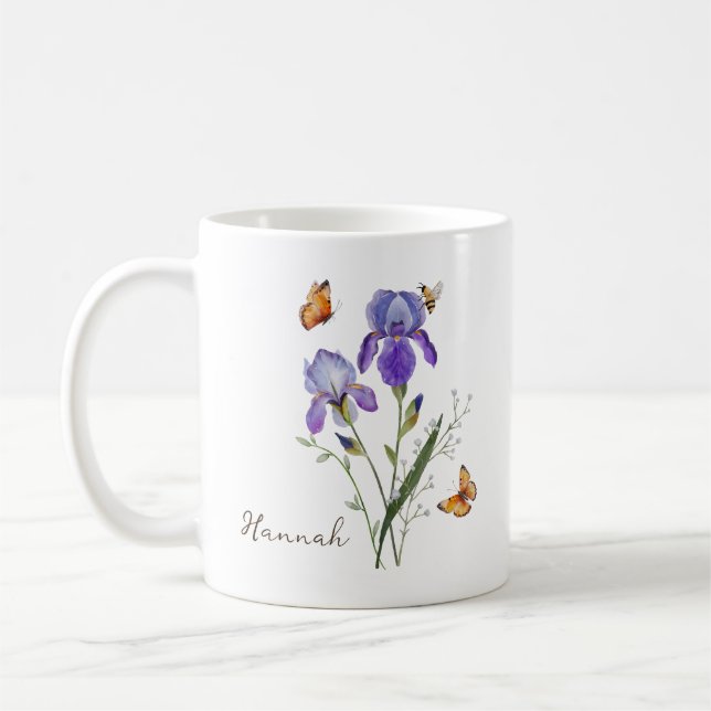 Iris Birth Month Flower Coffee Mug (Left)